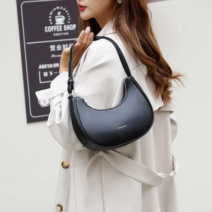 2024 Luxury Cow Leather Messenger Bag Women Hand Bag Large Capacity Casual Handbag Purse Female Fashion Moon Shoulder Bags Sac - Image 2