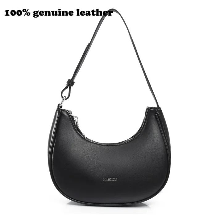 2024 Luxury Cow Leather Messenger Bag Women Hand Bag Large Capacity Casual Handbag Purse Female Fashion Moon Shoulder Bags Sac - Image 4