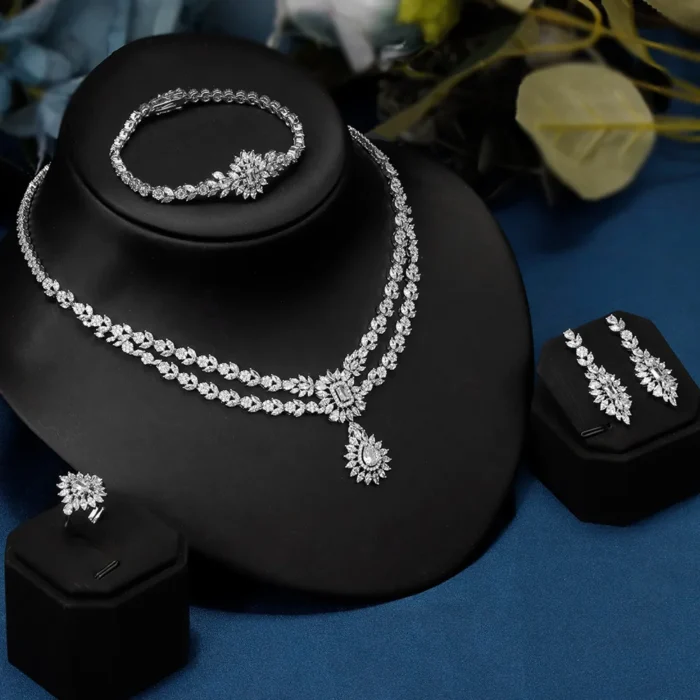 Bride Talk High Quality Jewelry Set 4 PCS Cubic Zirconia Saudi Arabia Bridal Wedding Jewellery Accessories