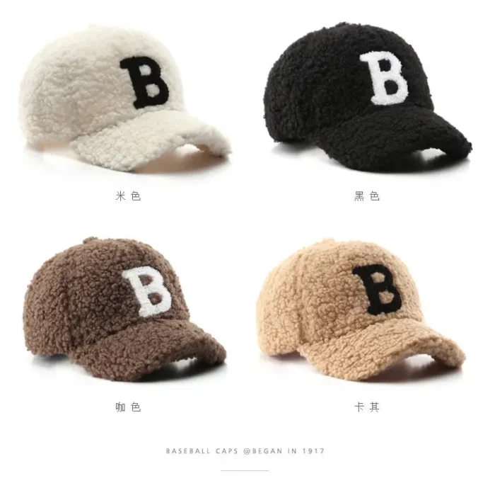 IL KEPS Letter B Lambswool Women's Baseball Cap Men's Cap For Female Thickened Winter Cold Sun Hat Top Kpop Snapback BQM223 - Image 2