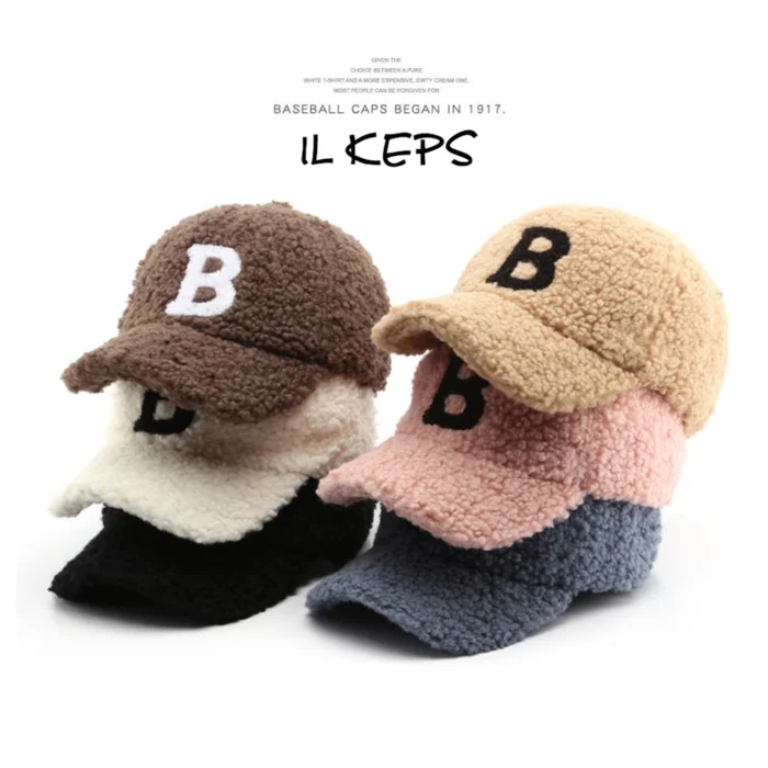 IL KEPS Letter B Lambswool Women's Baseball Cap Men's Cap For Female Thickened Winter Cold Sun Hat Top Kpop Snapback BQM223