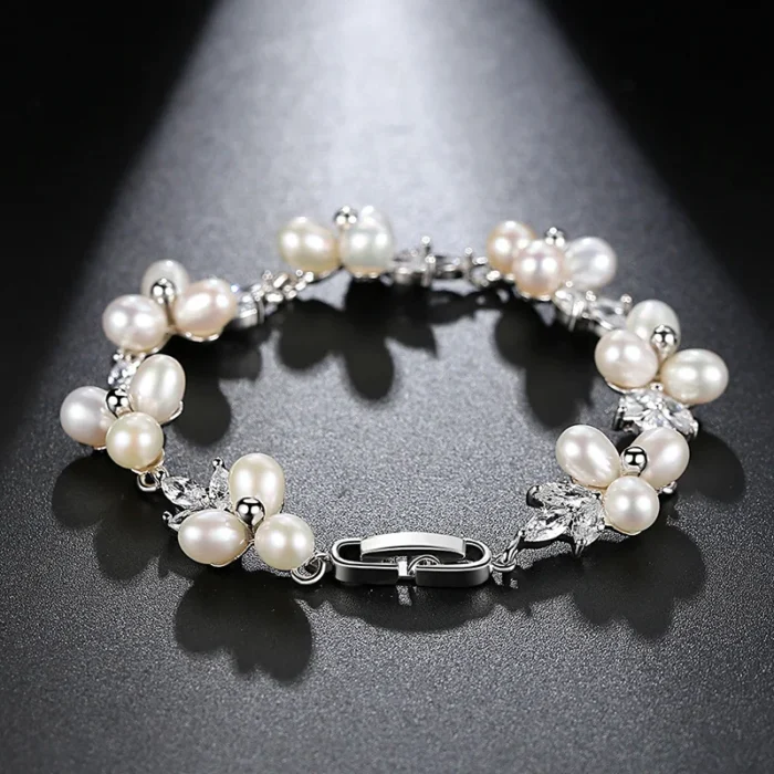 LUOTEEMI Elegant CZ Freshwater Pearl Bracelet Luxury Cubic Zirconia Women Flower Bridal Wedding Engagement Bracelets Jewellery - Image 4