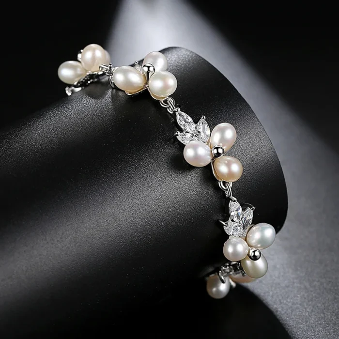 LUOTEEMI Elegant CZ Freshwater Pearl Bracelet Luxury Cubic Zirconia Women Flower Bridal Wedding Engagement Bracelets Jewellery - Image 5