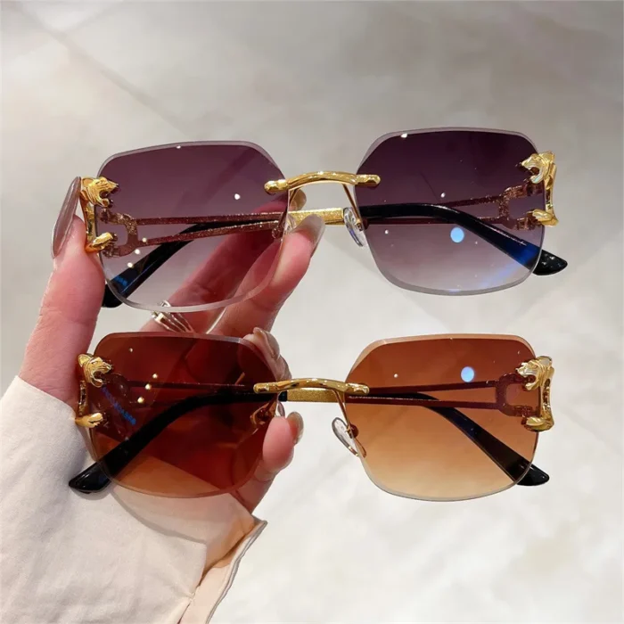 Vintage Square Rimless Sunglasses Women 2023 Fashion Trendy Luxury Brand Design Leopard Head Frame Sun Glasses For Men UV400 - Image 2