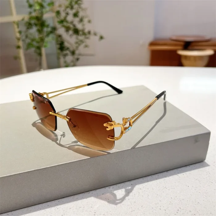 Vintage Square Rimless Sunglasses Women 2023 Fashion Trendy Luxury Brand Design Leopard Head Frame Sun Glasses For Men UV400 - Image 3