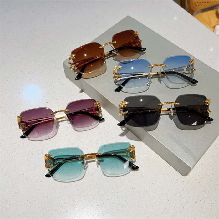 Vintage Square Rimless Sunglasses Women 2023 Fashion Trendy Luxury Brand Design Leopard Head Frame Sun Glasses For Men UV400 - Image 6